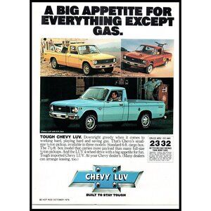 1980 Chevy Luv Pickup Truck Vintage Print Ad Gas Station Fuel Crisis Wall Art